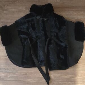 CR Black Faux Fur Cape Coat